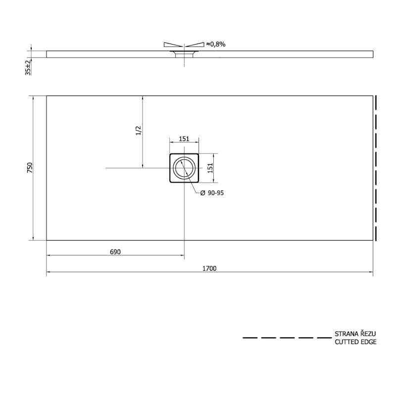 FLEXIA vanička z litého mramoru s možností úpravy rozměru, 170x75cm 72919