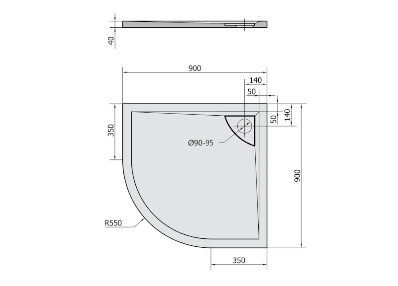 LUSSA sprchová vanička z litého mramoru se záklopem, čtvrtkruh 90x90cm, R550 71602