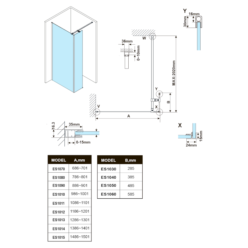 ESCA čiré sklo 367x2100mm ES1040