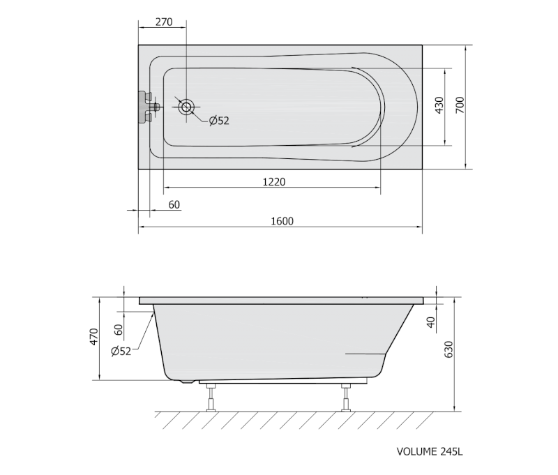 LISA obdélníková vana 160x70x47cm, bílá 86111