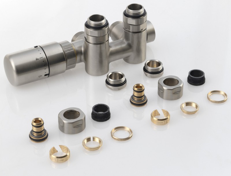 TWIN COMBI připojovací sada ventilů termostatická pro střed.připojení, levá, nerez mat CP5512S