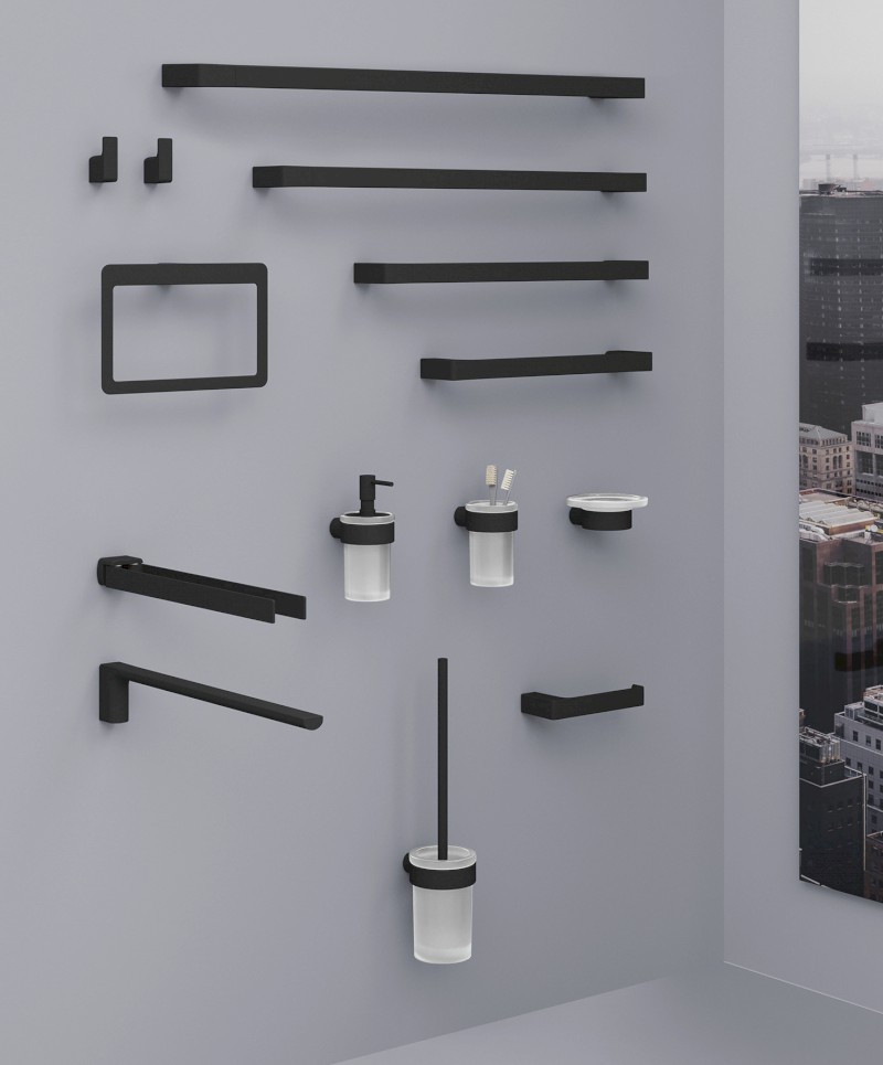 PIRENEI dvojitý držák ručníků otočný 350mm, černá mat PI2314