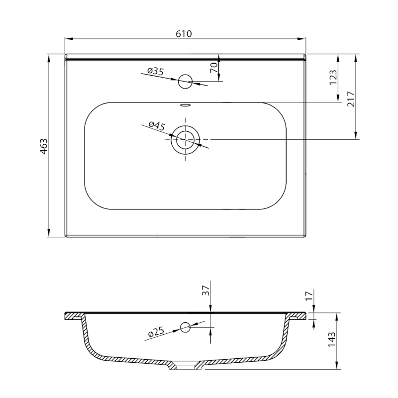 SIDRA umyvadlo, litý mramor, 61x46cm, bílá SD061