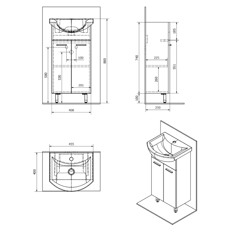 ZOJA umyvadlová skříňka 41,5x74x25,3cm, dub platin 51144