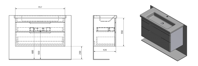 ELLA umyvadlová skříňka 95,7x50x42,8cm, bílá EL100-3030