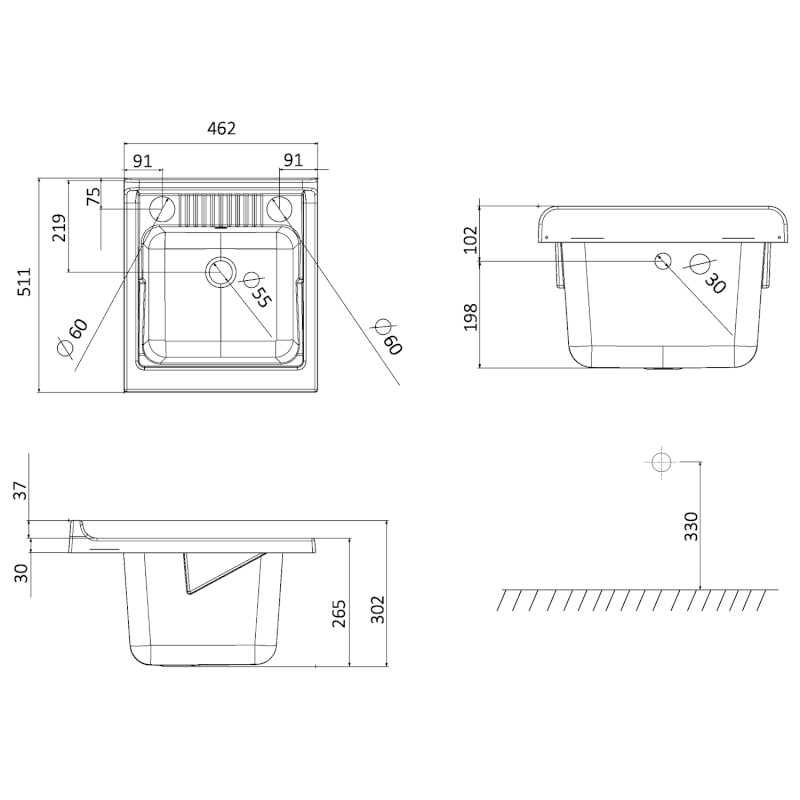 Výlevka na skříňku 45x50cm, plast bílá PI4550