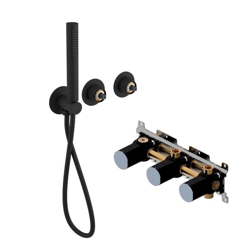 ULTRAMIX tělo podomítkové sprchové/vanové baterie s ruční sprchou, 2 výstupy, černá mat UT045B-1