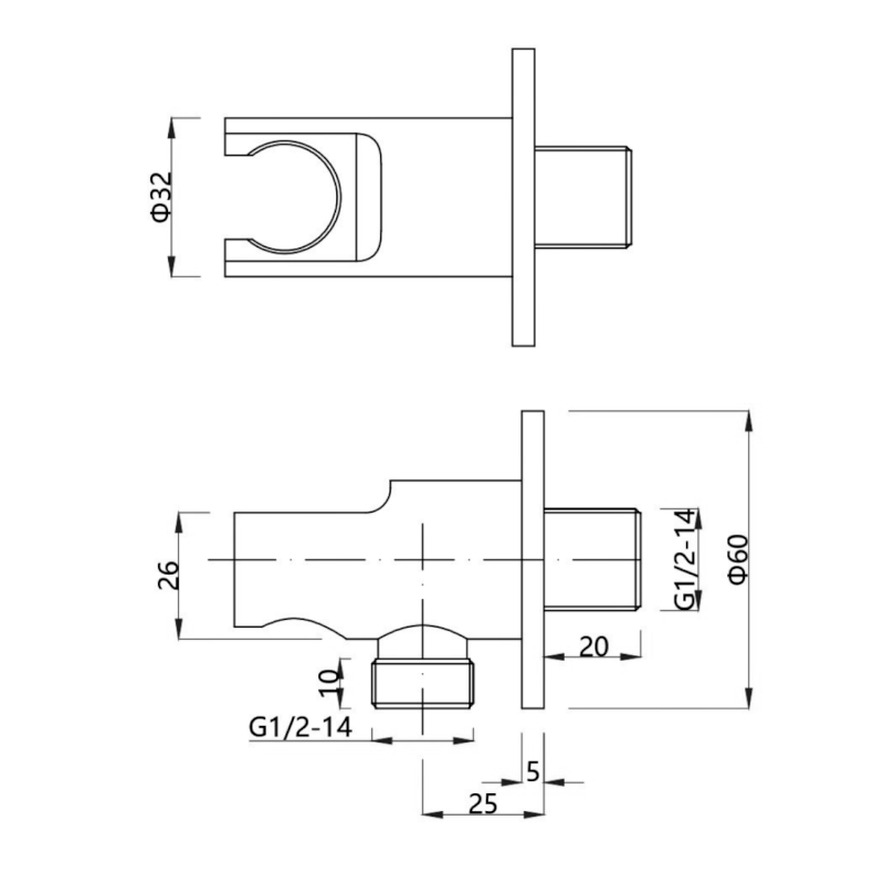 MINIMAL držák sprchy kulatý, pevný, s vyústěním, nerez mat MI535