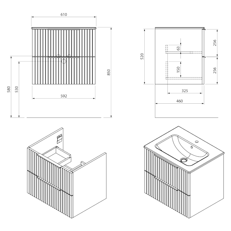CIRASA STRIP umyvadlová skříňka 59,2x52x46cm, dub alabama CR611-2322