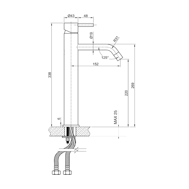 MINIMAL stojánková umyvadlová baterie vysoká, nerez mat MI202