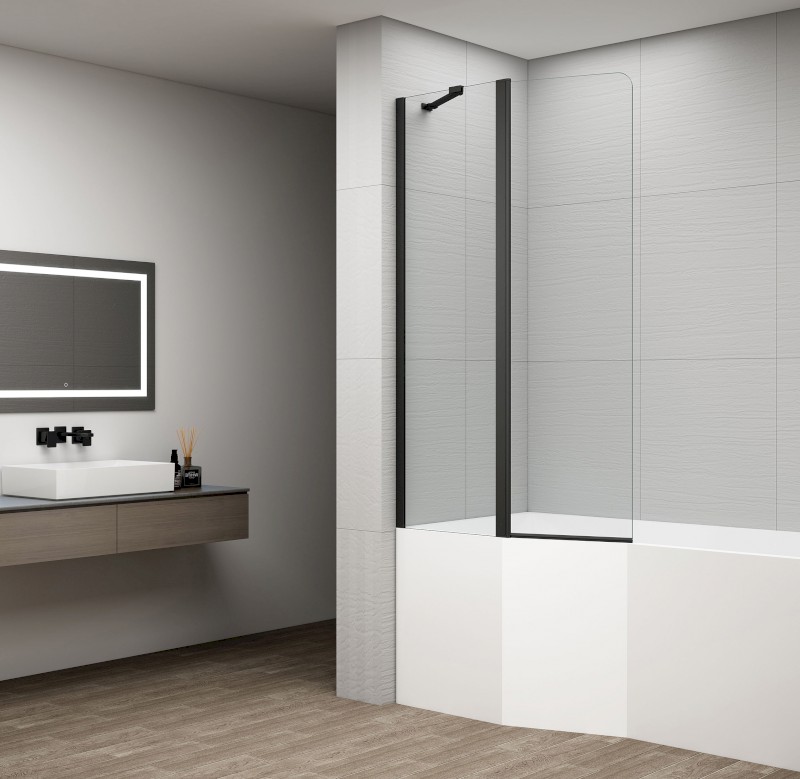 ROTA BLACK vanová zástěna otočná s pevnou stěnou 900mm, čiré sklo FB920