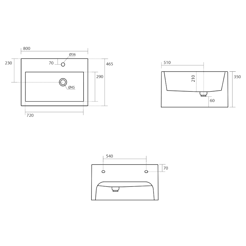 KANAAL keramické umyvadlo 80x46,5cm, bílá 574101