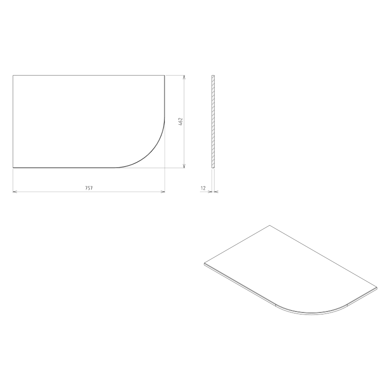 PULSE deska Rockstone 757x12x462mm, levá, bílá mat BM750-0101
