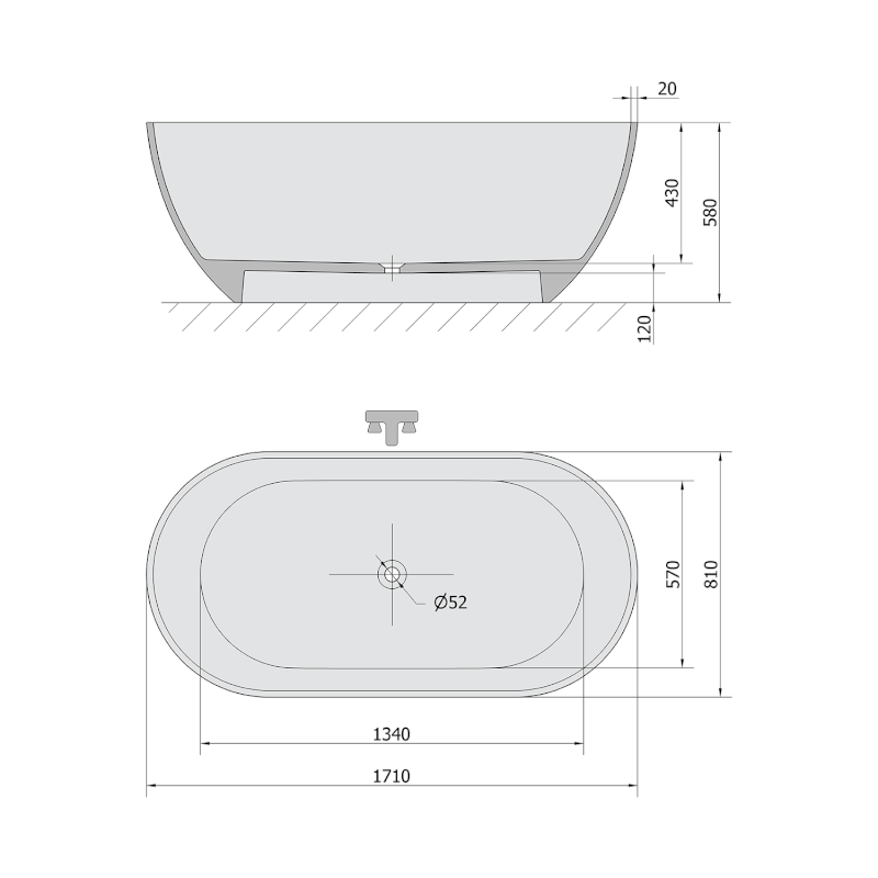 REDUTA volně stojící vana litý mramor 171x81x58cm, černá/bílá 71973