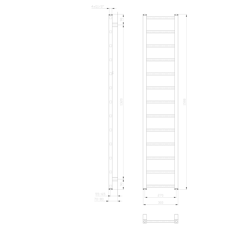 METRO LIGHT otopné těleso 300x1500 mm, bílá IR446T