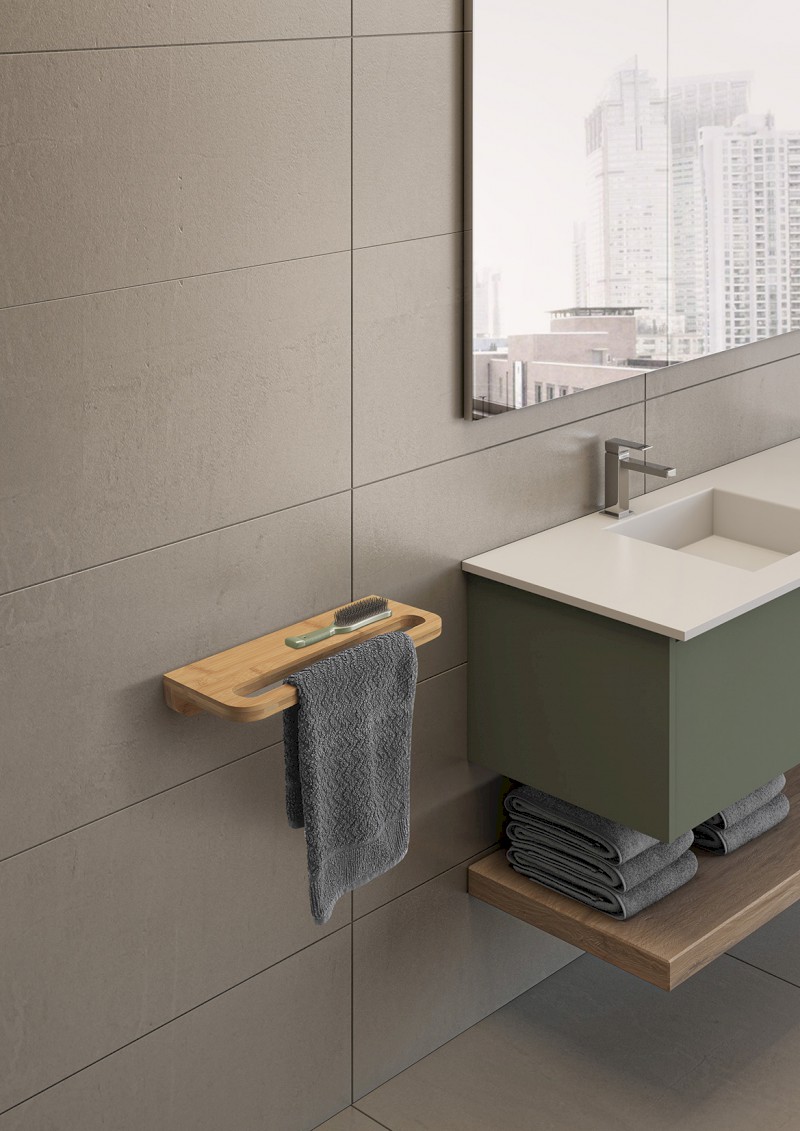 HIMALAYA polička s držákem ručníků 400x145mm, bambus HY19