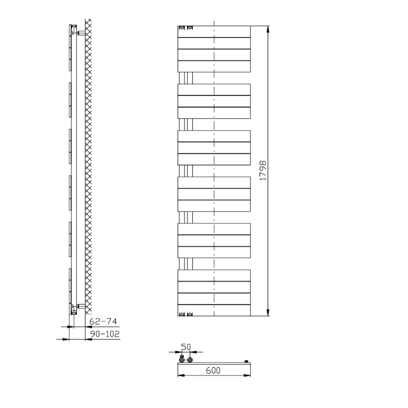 MILI otopné těleso 600x1798mm, černá mat DC656T