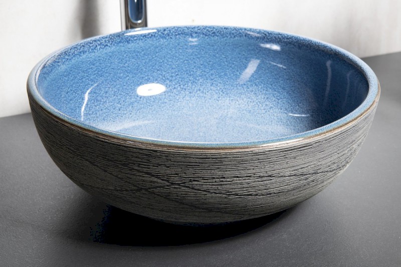 PRIORI keramické umyvadlo na desku, Ø 41 cm, modrá/šedá PI020