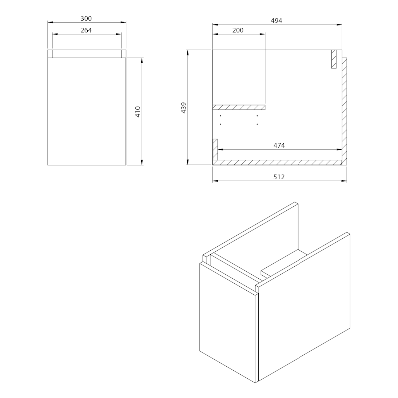 LOREA skříňka spodní dvířková 30x44x51,2cm, pravá/levá, dub collingwood/černá mat LE030-1935