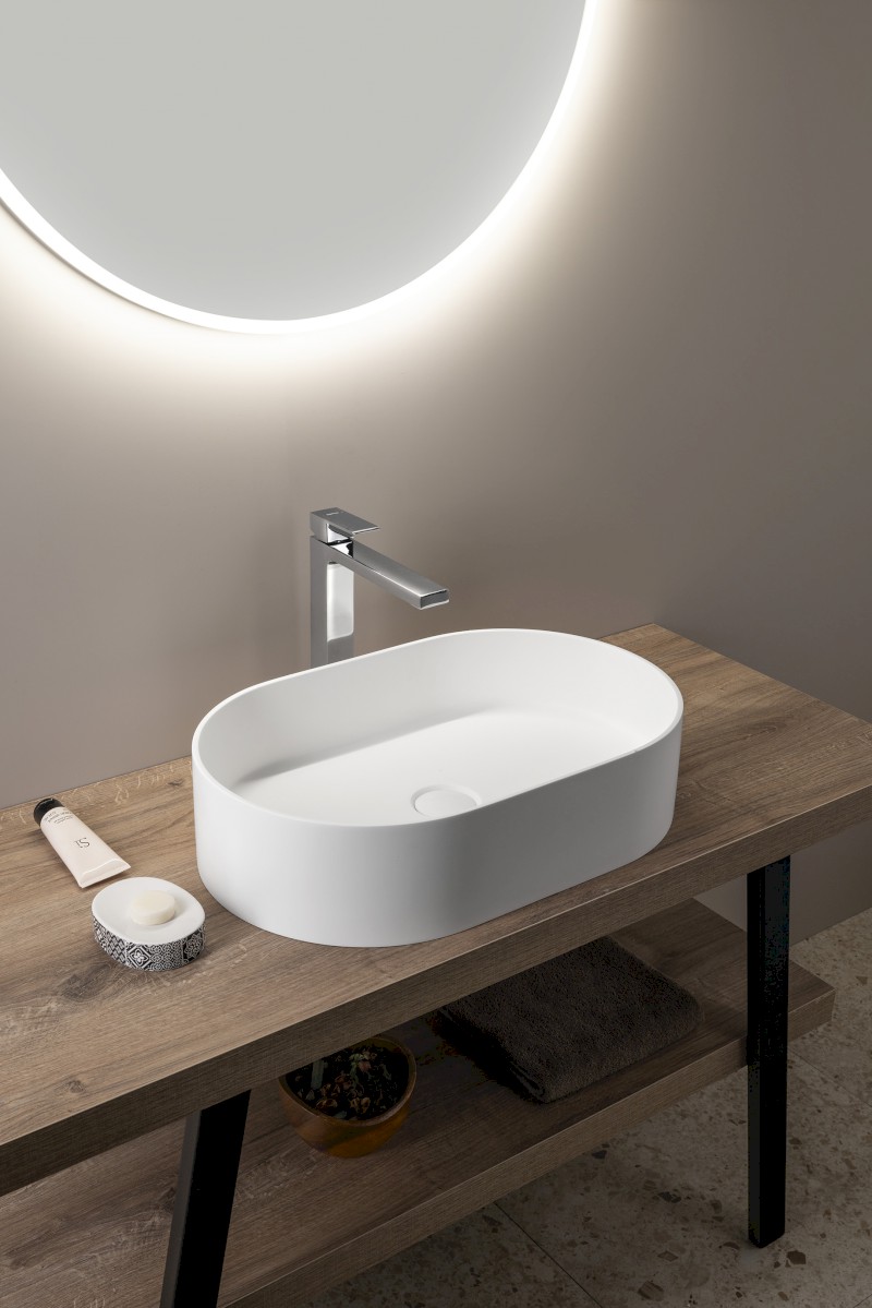 THIN umyvadlo na desku, Rockstone, 55x35cm, bílá mat WN205