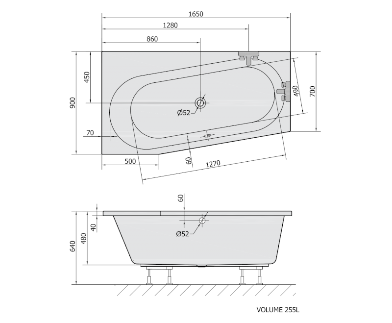 ASTRA WL asymetrická vana 165x90x48cm, bílá 30611