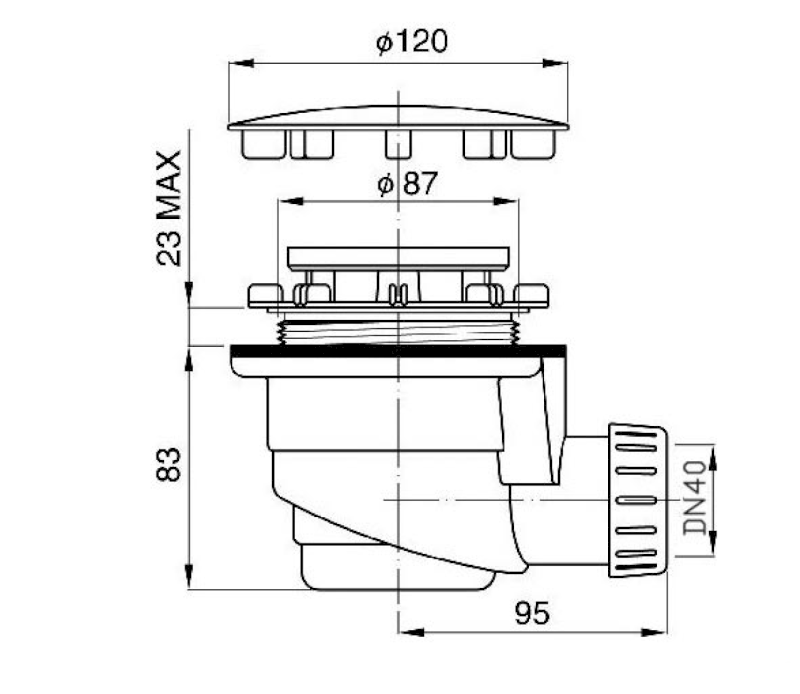 GELCO vaničkový sifon, průměr 90mm, DN40, krytka nerez lesk PB90
