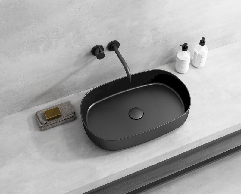 INFINITY OVAL keramické umyvadlo na desku, 55x36cm, černá mat 10NF65055-2N