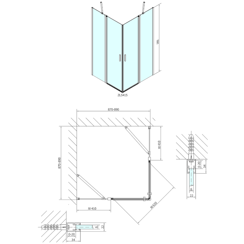 ZOOM čtvercová sprchová zástěna 900x900mm, čiré sklo ZL5415