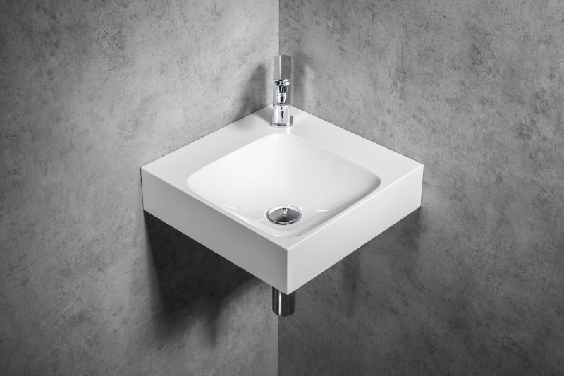 EMONA umyvadlo rohové, litý mramor, 40x40cm, bílá EN040R