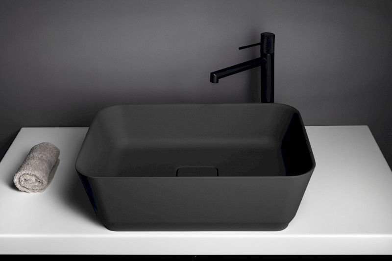 BANERA SQUARE umyvadlo na desku, litý mramor, 50x36cm, antracit mat 14596.51