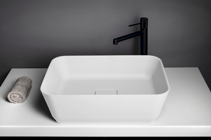 BANERA SQUARE umyvadlo na desku, litý mramor, 50x36cm, bílá mat 14596MAT