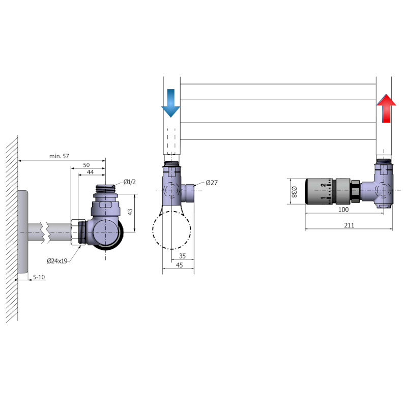 CORNER COMBI připojovací sada ventilů termostatická, pravé provedení, černá mat CP3022BS