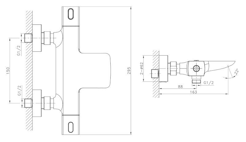 MIXONA nástěnná vanová termostatická baterie, chrom MG410