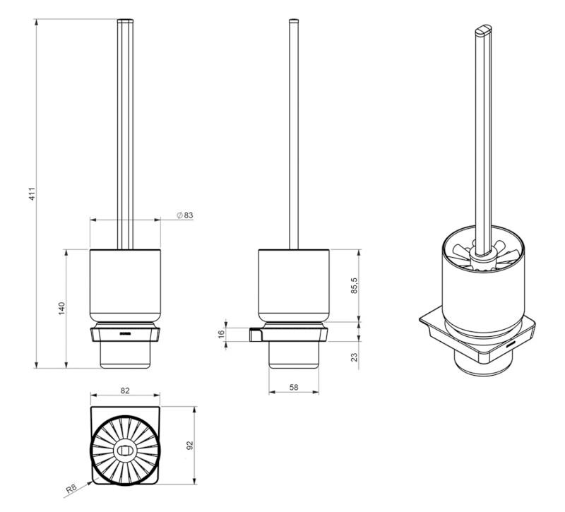 ZEN WC štětka závěsná, mléčné sklo, černá mat 166497