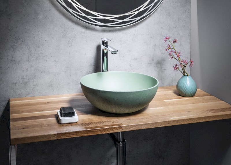 FORMIGO betonové umyvadlo na desku, Ø 39cm, zelená mat FG323