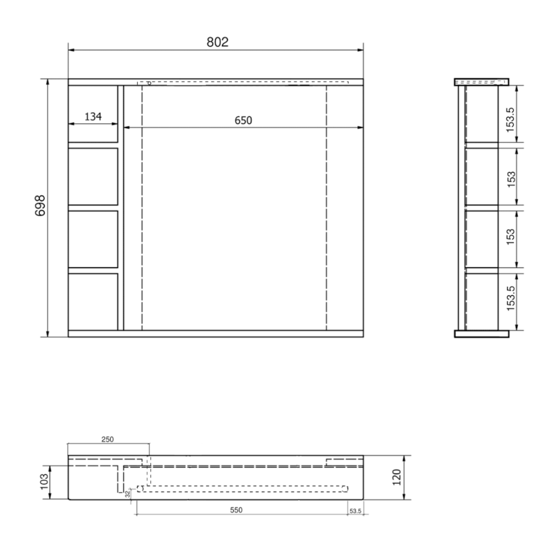 KORIN STRIP zrcadlo s LED osvětlením a policemi 80x70x12cm KO350S