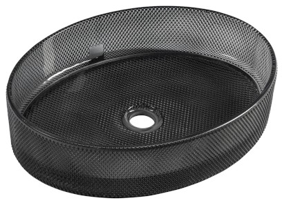 NOBAL skleněné gravírované umyvadlo na desku, 49x38 cm, černá TY326