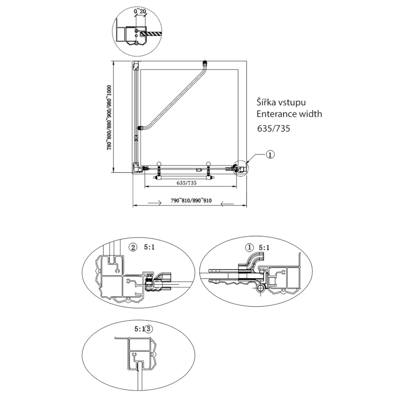 ANTIQUE boční stěna 1000mm, ČIRÉ sklo, bronz, světlý odstín GQ5610CL