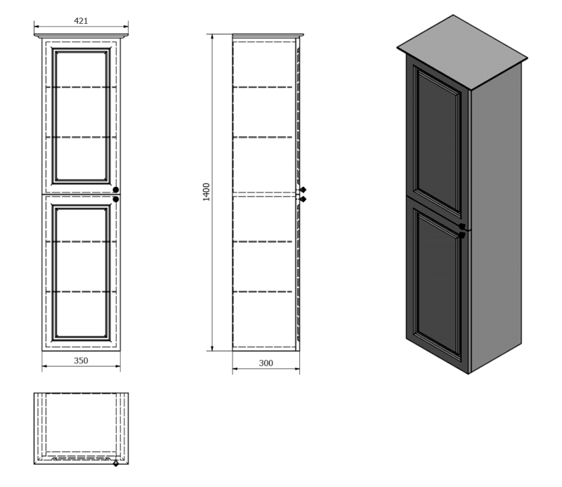 VIOLETA skříňka vysoká 35x140x30cm, levá, bílá pololesk VI160-3131