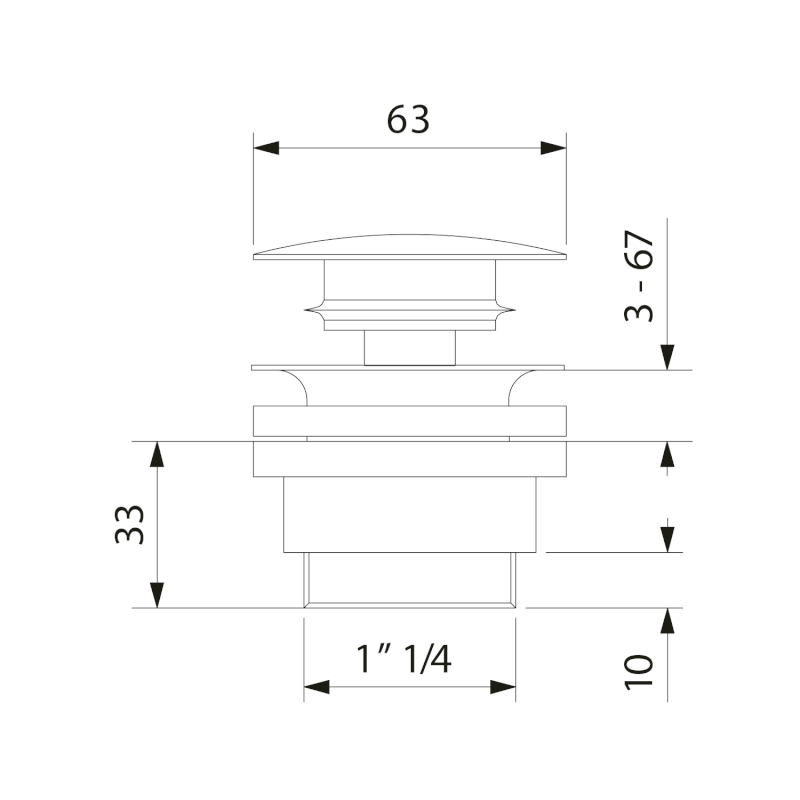 Umyvadlová výpust 5/4“, click-clack, velká zátka, 5-65mm, keramika, černá mat 923331