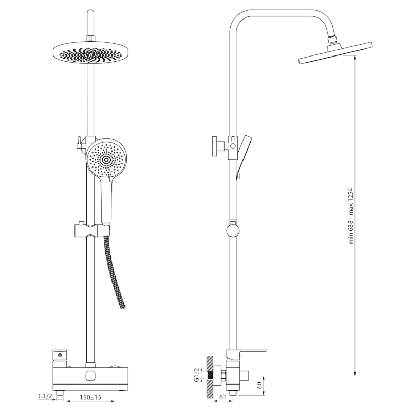 Sprchový sloup s pákovou baterií, otočné ramínko, zlato mat CF139GB