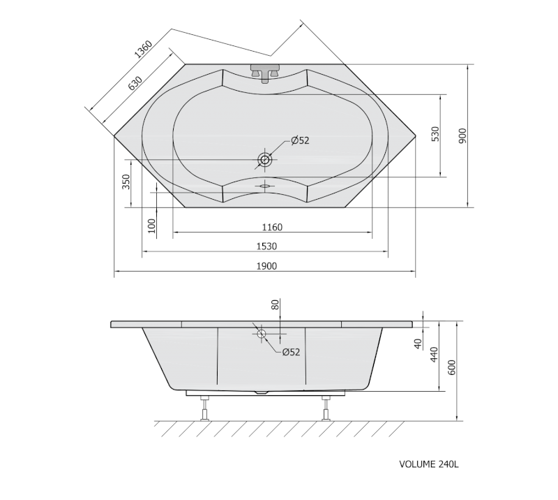 TOKATA akrylátová vana 136x136x44cm, bílá 17111