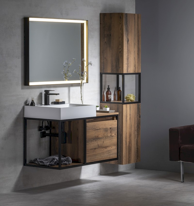 SKARA umyvadlová skříňka 100x49,5x46,5cm, černá mat/dub Collingwood CG004-1919