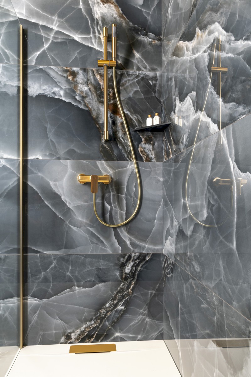 Sprchová tyč, posuvný držák, kulatá, 708mm, ABS/zlato mat 1202-02GB