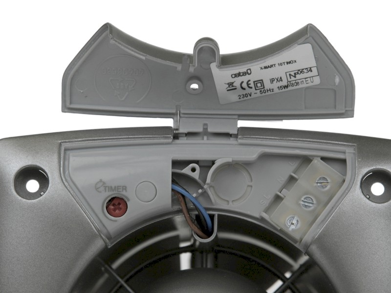 X-MART 10T koupelnový ventilátor axiální s časovačem, 15W, potrubí 100mm, nerez mat 01041000