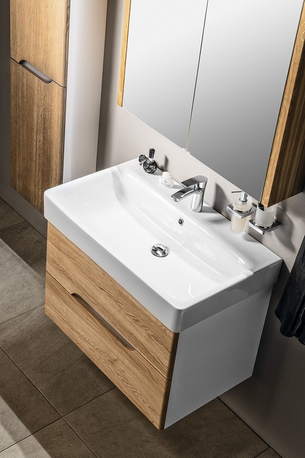 MEDIENA umyvadlová skříňka 76x51x48,5cm, bílá mat/dub natural MD082