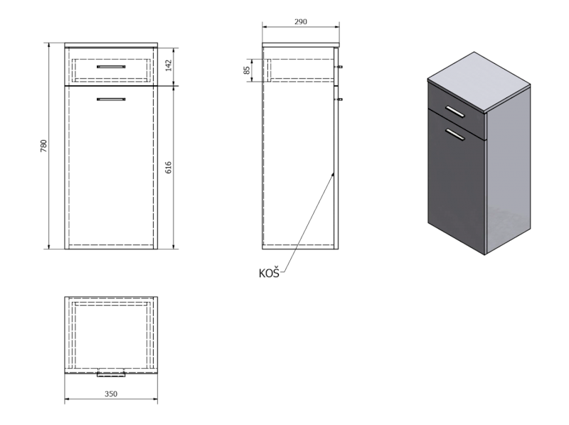 ZOJA/KERAMIA FRESH skříňka spodní s košem 35x78x29cm, bílá 50261