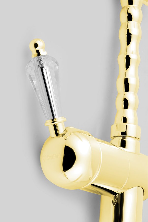 KIRKÉ CRYSTAL stojánková dřezová baterie, páčka krystal, zlato KI14KZ