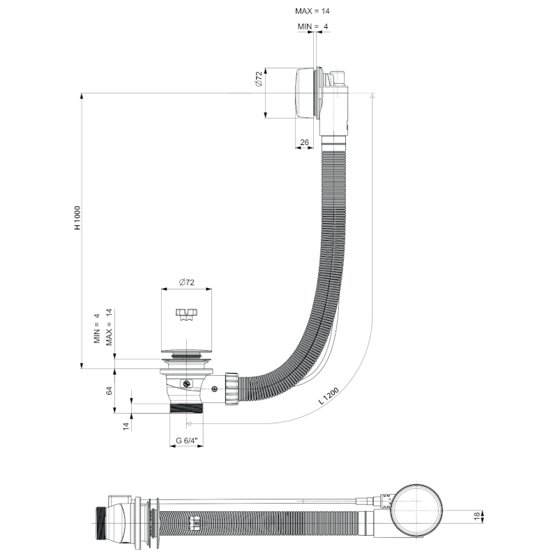 Vanová souprava, bovden, délka 1200mm, zátka 72mm, zlato mat 71856.91