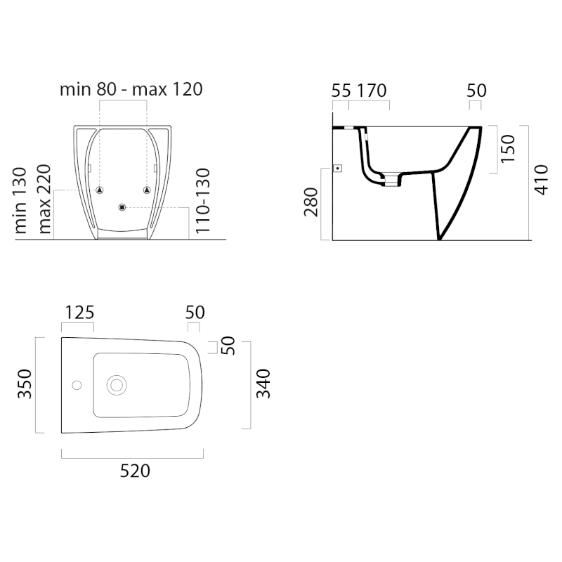 NUBES bidet stojící, 35x52cm, černá mat 9662126